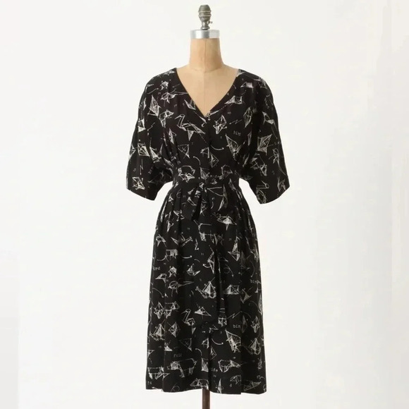 Anthropologie Moulinette Soeurs Rare Many Folds Black Dress Size 4 - Picture 1 of 11